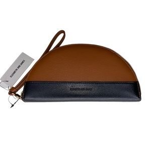 NWT Elizabeth And James Vegan Leather Brown Black Half Moon Wallet Wristlet